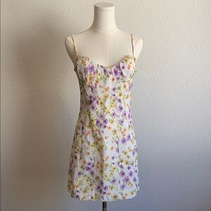 Zara White Floral Cotton Mini Dress with Corset Bodice size M